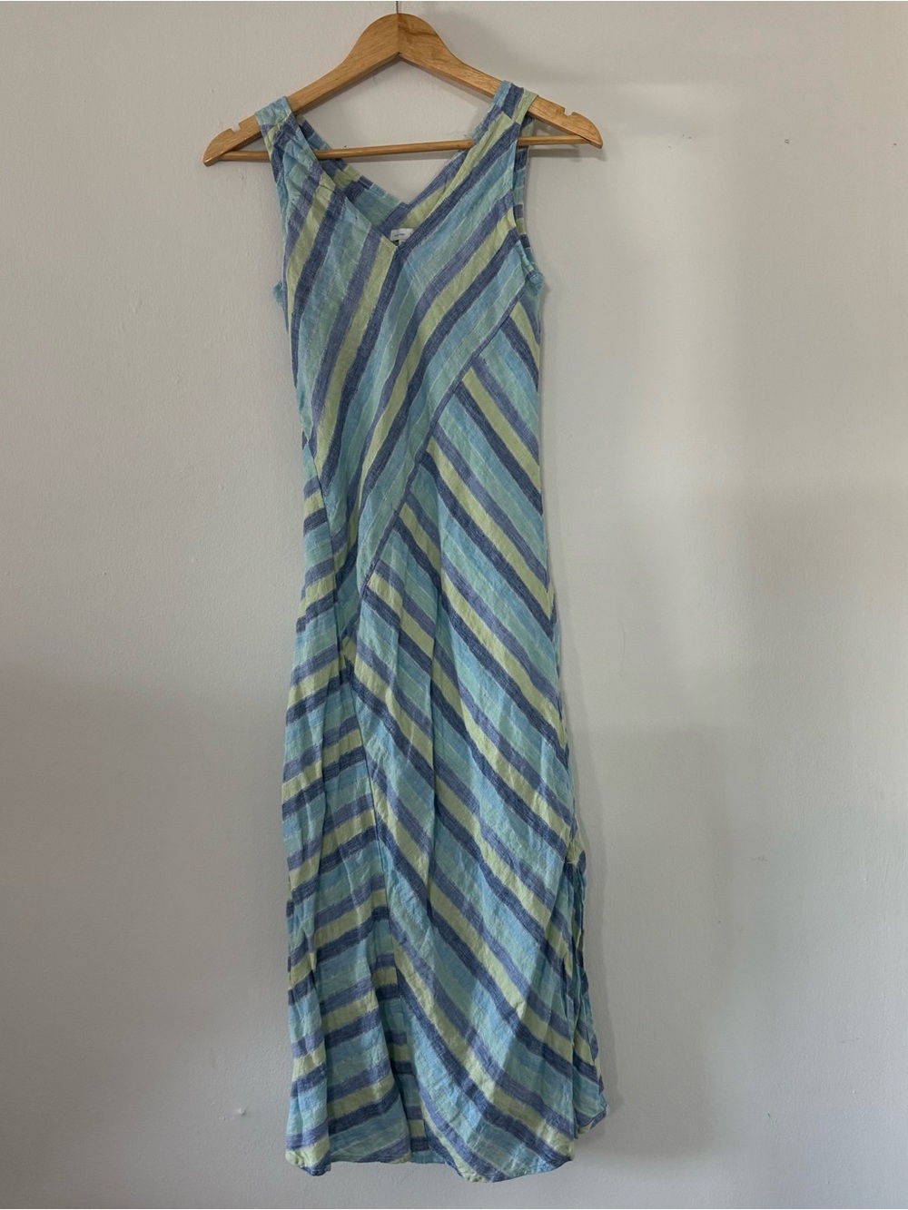 J. Jill Love Linen XSP Stripe Maxi Dress Sleeveless Slit Coastal Beach Vacation